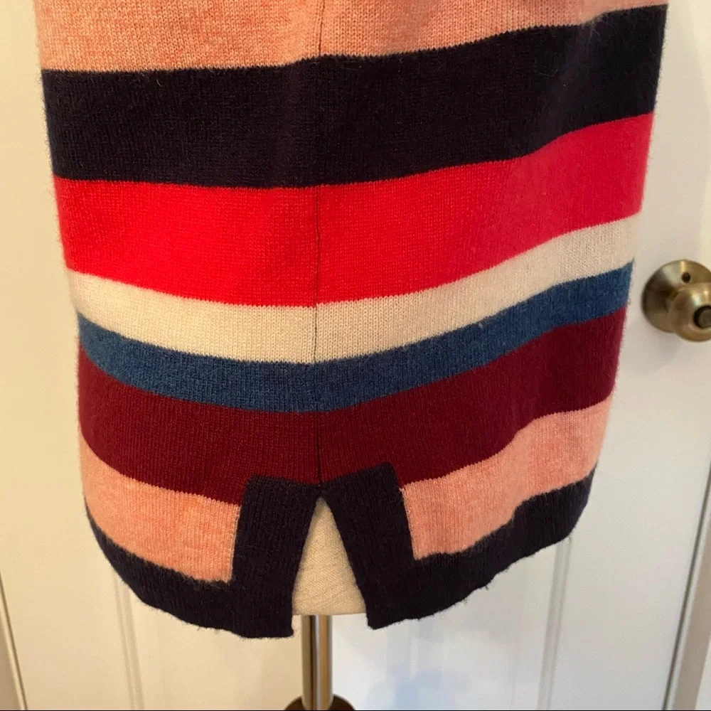 J. CREW SWEATER CREWNECK BLUE RED PINK CASHMERE STRIPED SIZE M